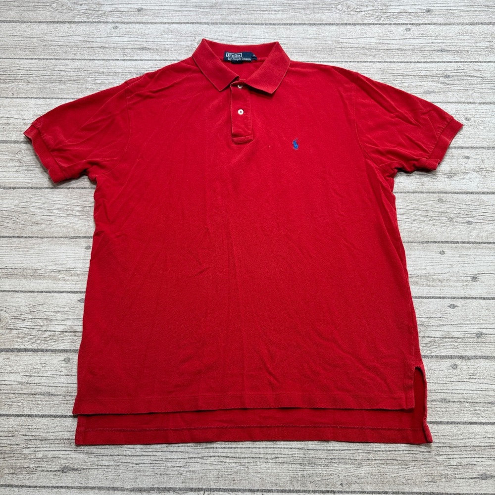 Polo Ralph Lauren Polo Shirt Men's Large Red Classic Pique Short Sleeve Athletic